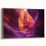 Framed canvas artwork depicting a stunning landscape of canyons, featuring rich earthy tones and a gold frame, perfect for enhancing modern home decor.