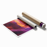 Stunning landscape print showcasing vibrant canyons in rich earth tones, rolled for easy shipping and display, perfect for enhancing home decor.