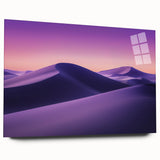 Desert landscape acrylic glass artwork showcasing vibrant sandy hues and intricate details, viewed from the side without pins, perfect for modern decor.