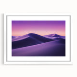 Desert landscape art print framed with a white mat, showcasing vibrant hues of orange and yellow against a serene blue sky, perfect for home decor.
