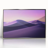 Framed acrylic artwork showcasing a vibrant desert landscape with vivid hues of orange and blue, ideal for home decor and art enthusiasts.