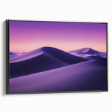 Framed canvas art depicting a desert landscape with warm tones of orange and beige, featuring a sleek black frame that enhances its modern aesthetic. Perfect for adding a touch of nature to home decor.