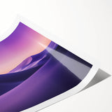 Vibrant desert landscape rolled canvas print showcasing warm tones of orange and yellow, capturing a serene sunset scene, elegantly packaged in a protective cardboard tube.