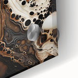 Large abstract wall art in muted earth tones on acrylic glass, ideal for dining room art in a mid-century modernist style.