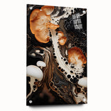 Large abstract wall art on acrylic glass featuring swirling blue and gray tones, suitable for bedroom or dining room decor.