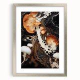 Textured abstract art print in neutral tones, framed in silver, ideal for modern bedroom ambiance.