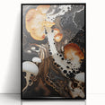 Large abstract wall art in black and white, framed in acrylic, featuring mid-century modernist elements.