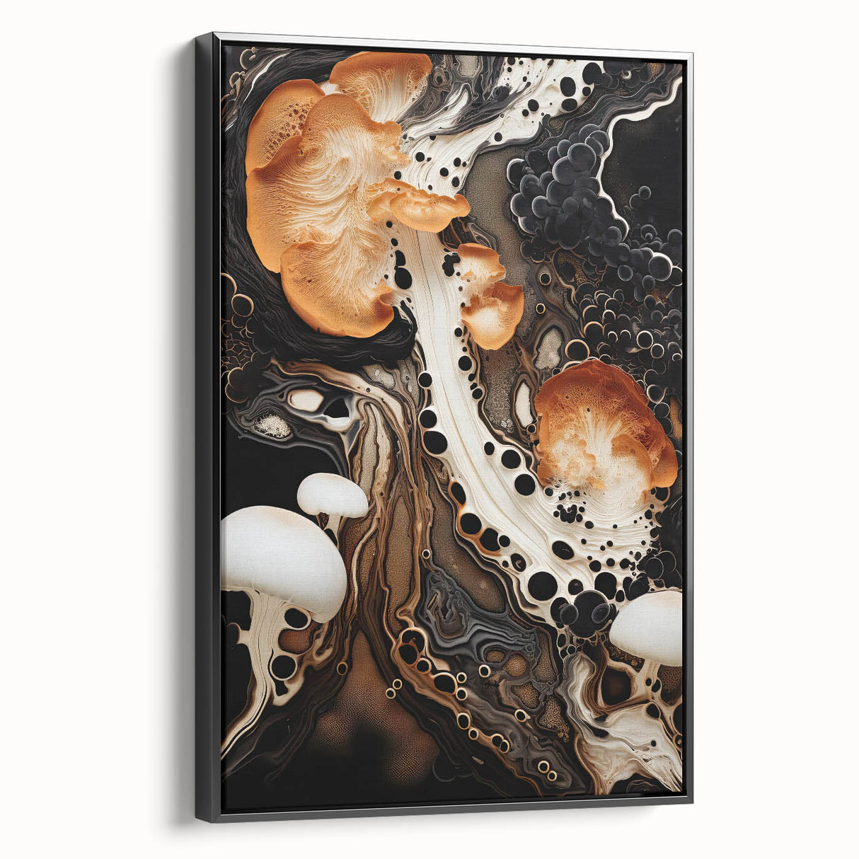 Black and white landscape art painting on framed canvas, featuring natural elements, ideal for bedroom wall decor.