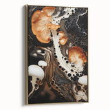 Framed canvas featuring a black and gold vintage landscape painting, ideal for bedroom wall decor.