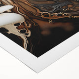 Art deco poster featuring close-up natural elements in muted green and brown, printed on rolled canvas.