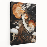 Close-up view of a natural elements-themed stretched canvas, featuring earth tones and textures, ideal for kitchen wall art.