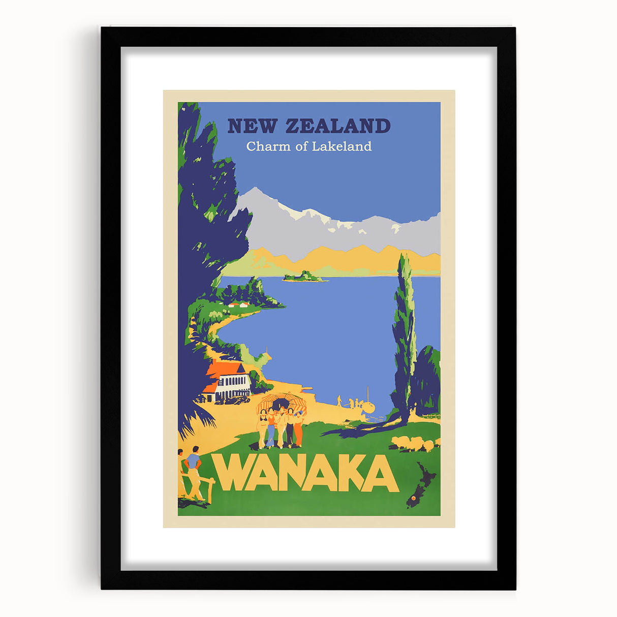 Retro New Zealand Wanaka Poster – Vintage Lakeland Travel Print