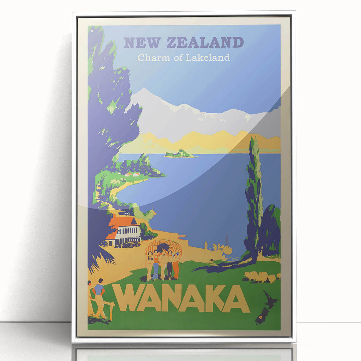 Retro New Zealand Wanaka Poster – Vintage Lakeland Travel Print