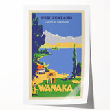 Retro New Zealand Wanaka Poster – Vintage Lakeland Travel Print