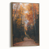 Framed canvas depicting a vintage-style landscape with trees in autumn hues, ideal for bedroom wall art.