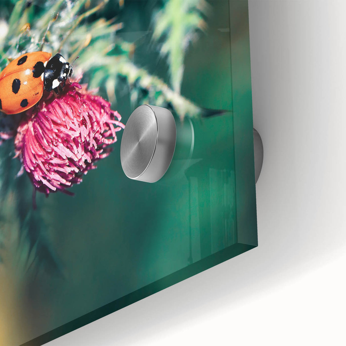 Large abstract wall art in vibrant green and yellow tones on acrylic glass.