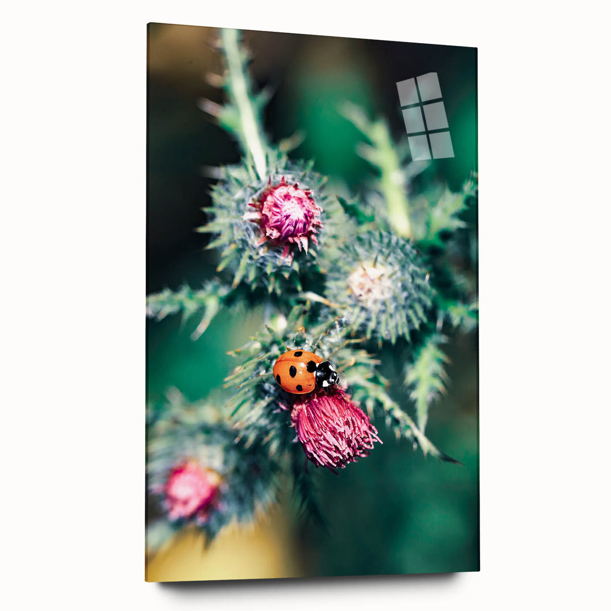 Large abstract wall art on acrylic glass depicting spring themes in pastel shades, ideal for bedroom or dining room decor.
