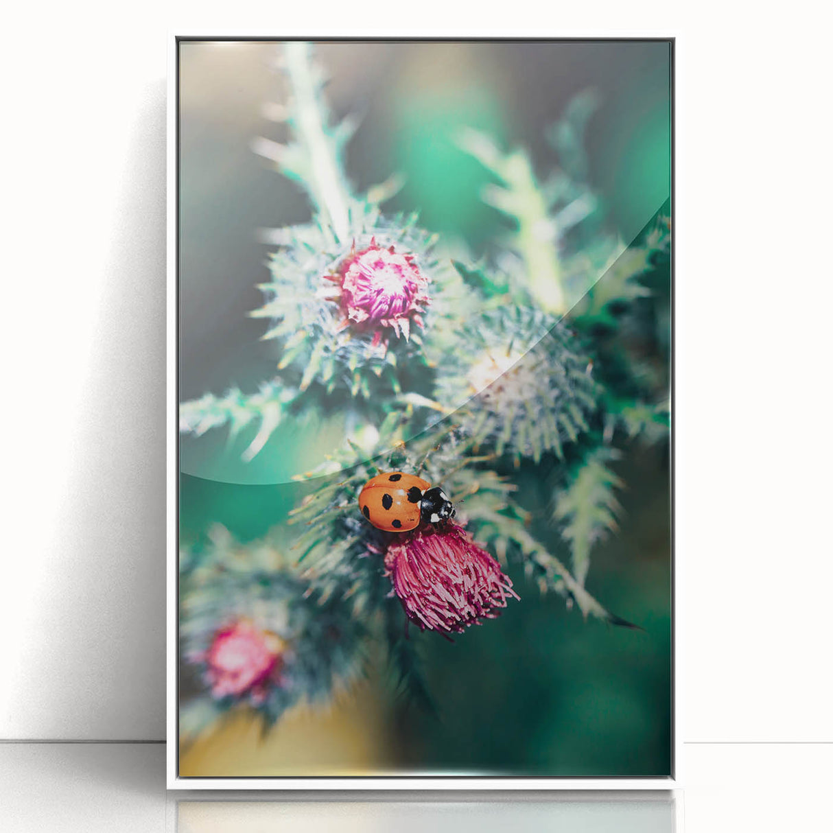 Art deco poster featuring a spring-themed design in pastel shades on white acrylic, framed, ideal for nursery wall art.
