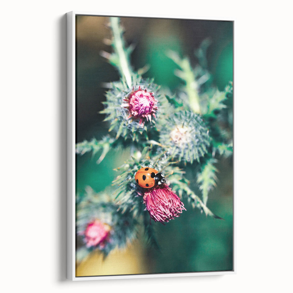 Vintage poster art of spring season on white framed canvas, featuring pastel shades, ideal for extra large living room wall.