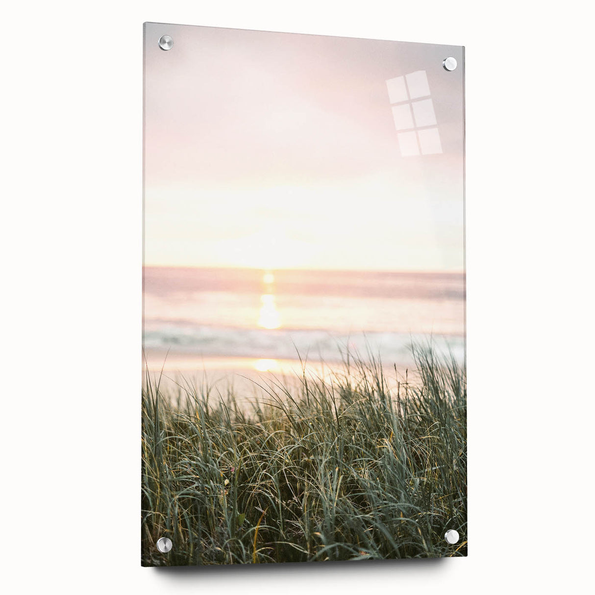 Large abstract wall art on acrylic glass depicting vibrant summer colors, ideal for bedroom or dining room decor.