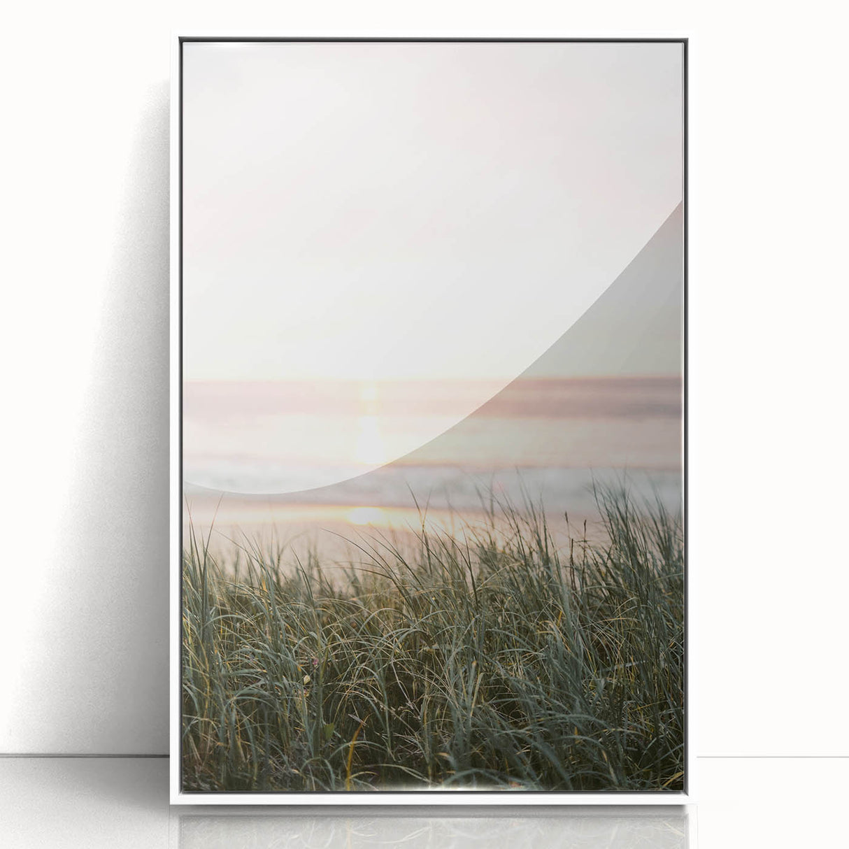 Art deco poster featuring a stylized summer scene in pastel shades, framed acrylic, ideal for nursery wall art.