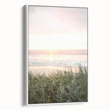 Vintage poster art of a colorful summer scene on framed canvas, ideal for extra large living room wall decor.