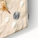 Large abstract wall art in vibrant orange and yellow tones on acrylic glass.