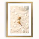 Extra large abstract art print with textured design in gold and cream tones, framed in gold, ideal for living room decor.