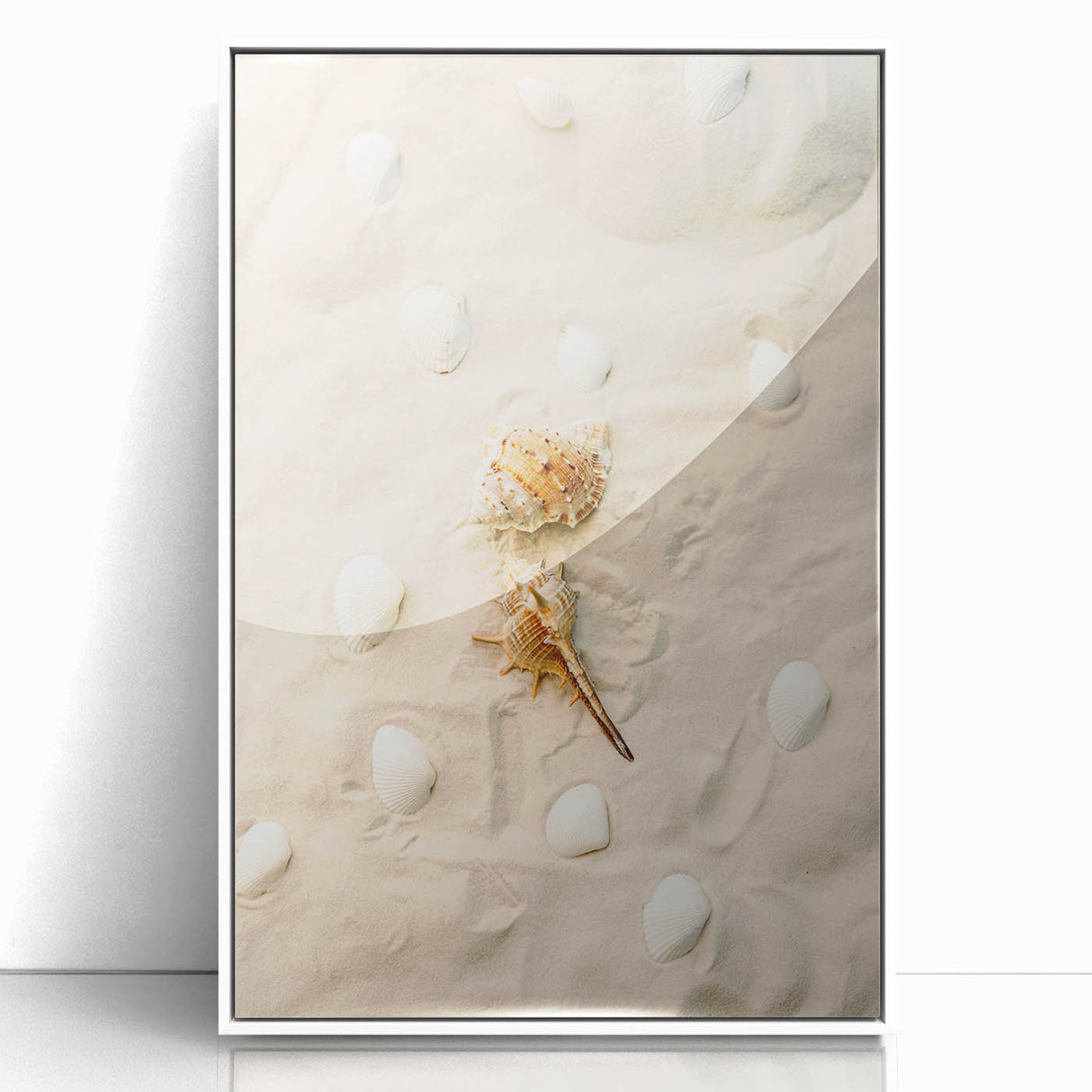 Art deco poster of a summer scene in soft pastel shades on white framed acrylic, ideal for nursery wall art.