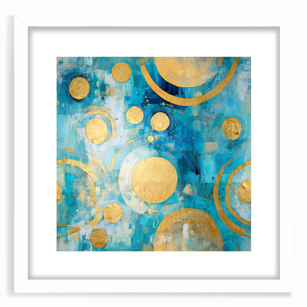 Abstract strokes wall art framed in white with a mat, showcasing vibrant colors and dynamic patterns, perfect for modern home decor or office spaces.