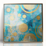 Framed acrylic wall art showcasing an abstract design with gold strokes on a black background, ideal for modern decor and enhancing living spaces.