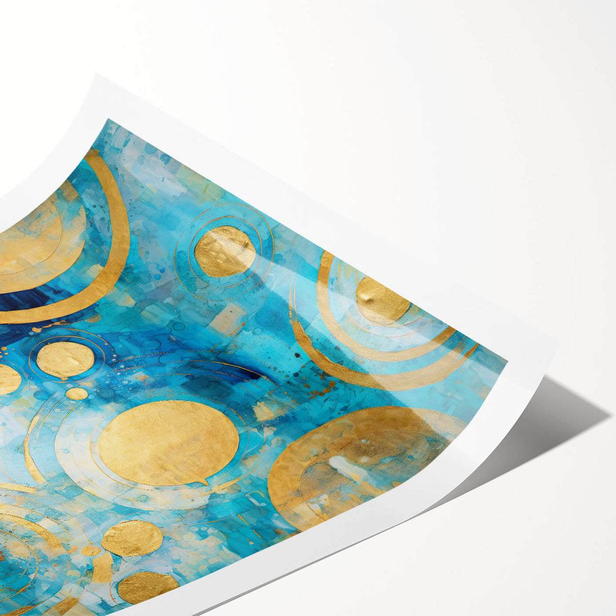 Abstract wall art print showcasing vibrant strokes in shades of blue, orange, and yellow, ideal for contemporary decor, rolled for easy framing and shipping.