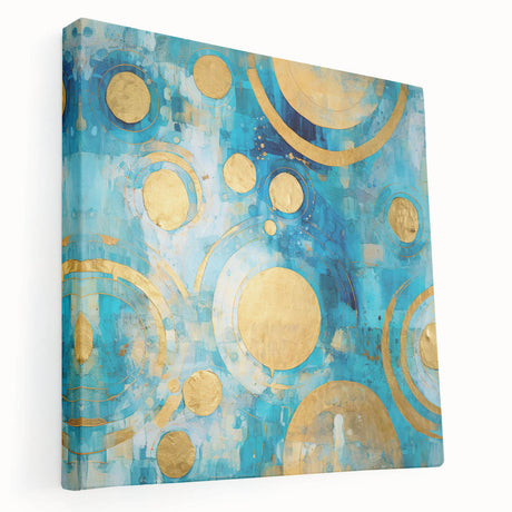 Abstract wall art in vibrant colors, featuring dynamic strokes on stretched canvas, showcased in a side view. Perfect for modern home decor or office settings.