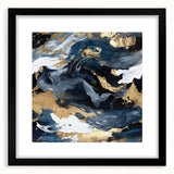 Abstract wall art featuring dynamic black strokes on a white background, elegantly framed with a mat, perfect for modern decor in living spaces or offices.