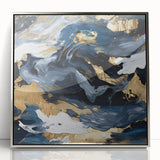 Framed abstract wall art featuring silver and gray strokes on an acrylic surface, enhancing modern decor with a sleek, contemporary aesthetic.