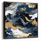 Framed black abstract strokes wall art on canvas, showcasing dynamic brushwork and modern design; ideal for contemporary home decor accents.