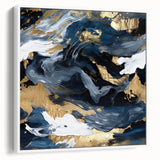 Framed abstract strokes wall art in a white finish, showcasing dynamic brushwork in soothing pastel colors, ideal for modern decor in living spaces.