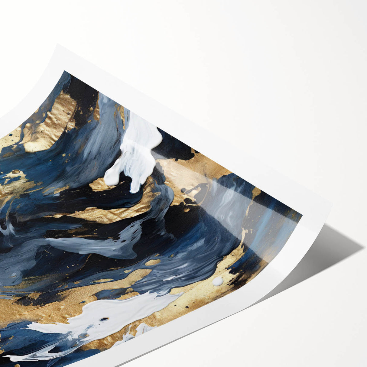 Abstract strokes wall art print featuring vibrant colors of blue, pink, and gold, rolled and ready for framing, perfect for modern home decor.