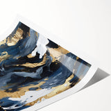 Abstract strokes wall art print featuring vibrant colors of blue, pink, and gold, rolled and ready for framing, perfect for modern home decor.