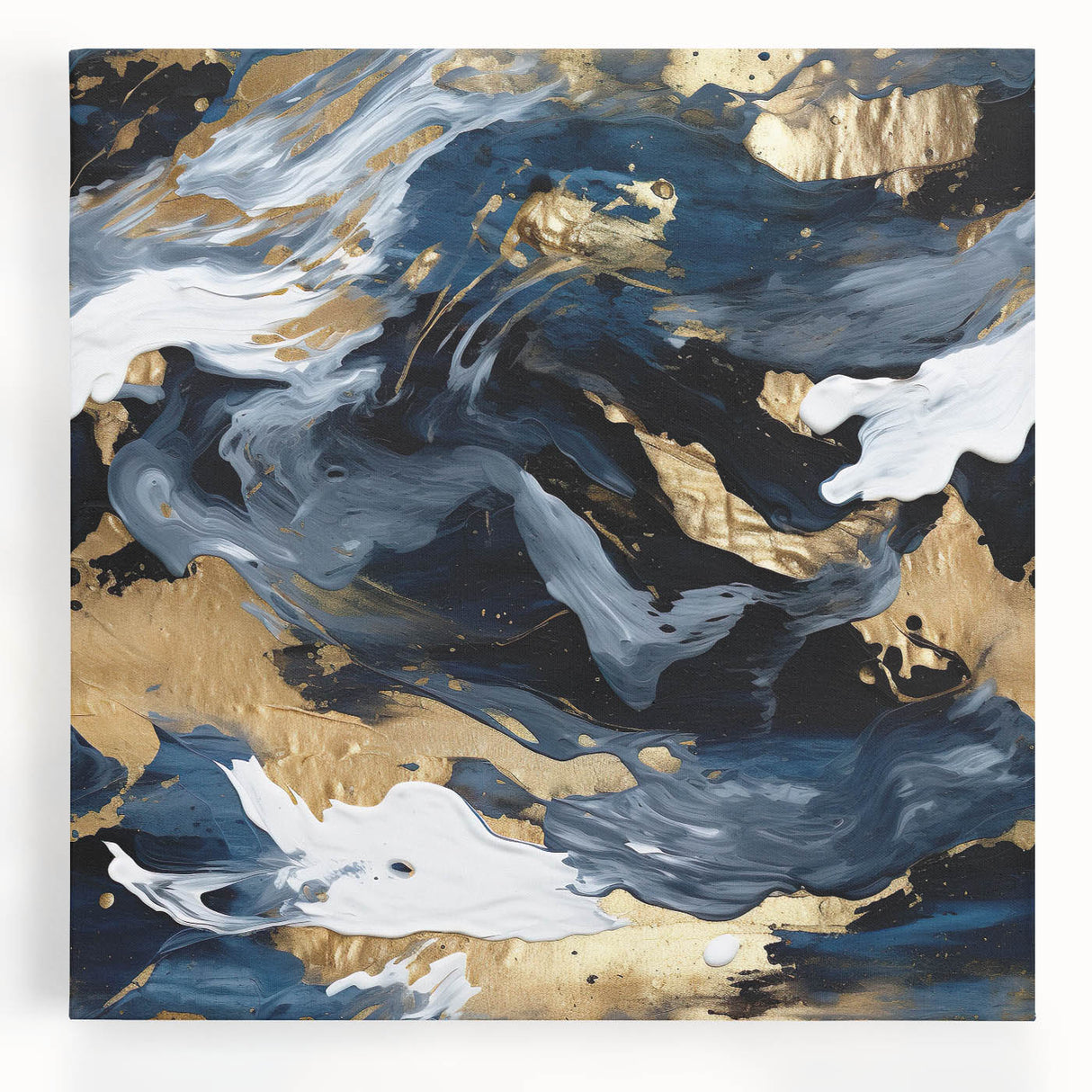 Abstract wall art canvas featuring vibrant strokes in blue, pink, and gold, designed to enhance modern interiors with a dynamic visual appeal.
