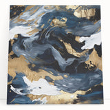 Abstract strokes wall art on stretched canvas showcasing vibrant colors and dynamic patterns, perfect for modern home decor, leaning against a wall.