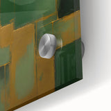 Close-up of abstract strokes wall art on acrylic glass, showcasing vibrant colors of blue, orange, and yellow, ideal for modern home decor.