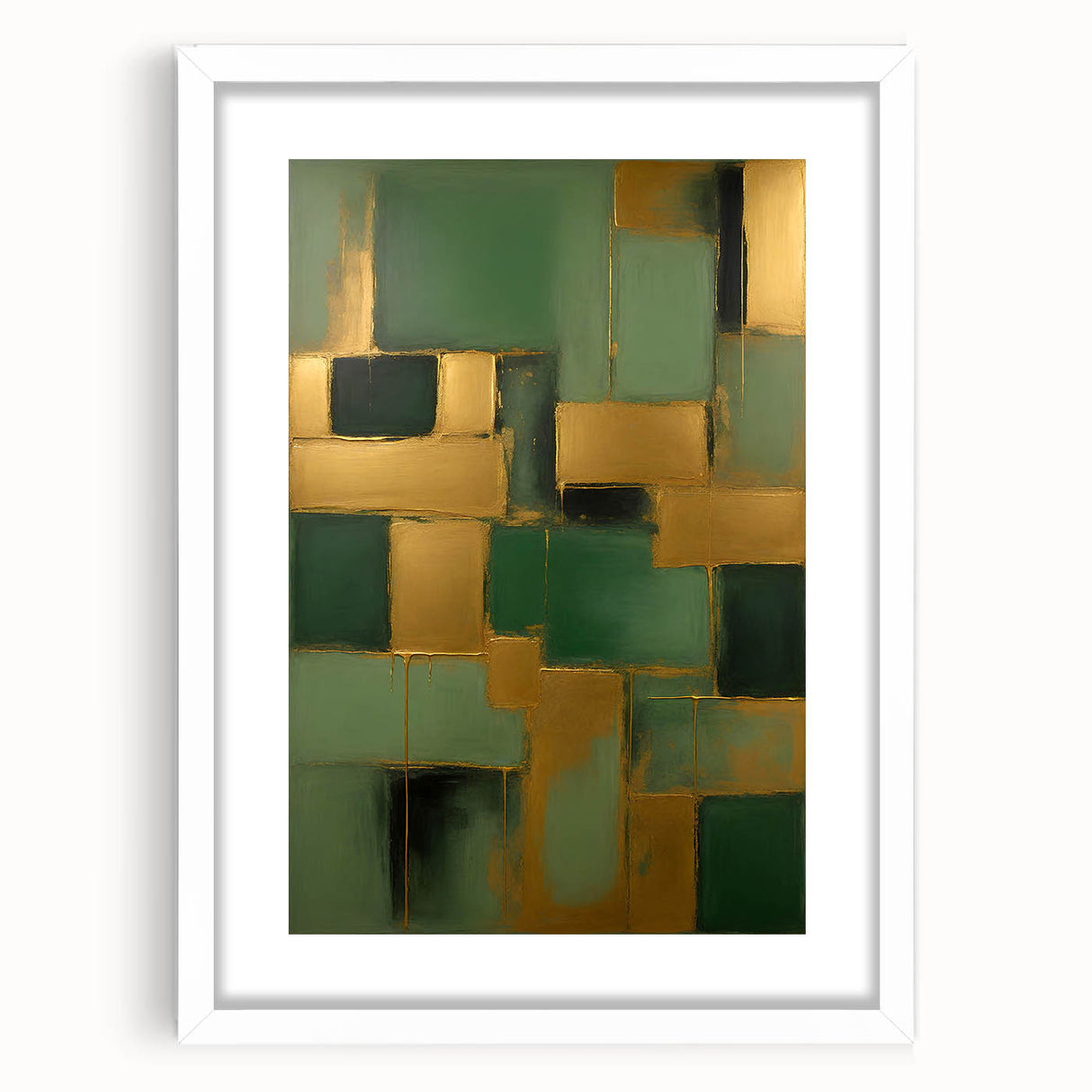 Abstract strokes wall art print in a sleek white frame with a mat, showcasing dynamic brush strokes in vibrant colors, perfect for modern decor.