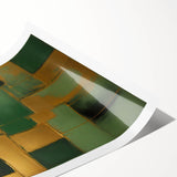 Abstract wall art print showcasing vibrant strokes of blue, gold, and green hues, designed to enhance modern decor, rolled and ready for framing.