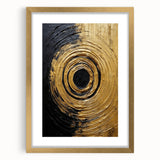 Abstract wall art featuring bold gold strokes on a textured background, framed with a mat in a modern design, perfect for contemporary home decor.