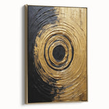 Framed canvas wall art displaying abstract gold strokes on a textured background. Ideal for modern decor, adding elegance to living spaces or offices.