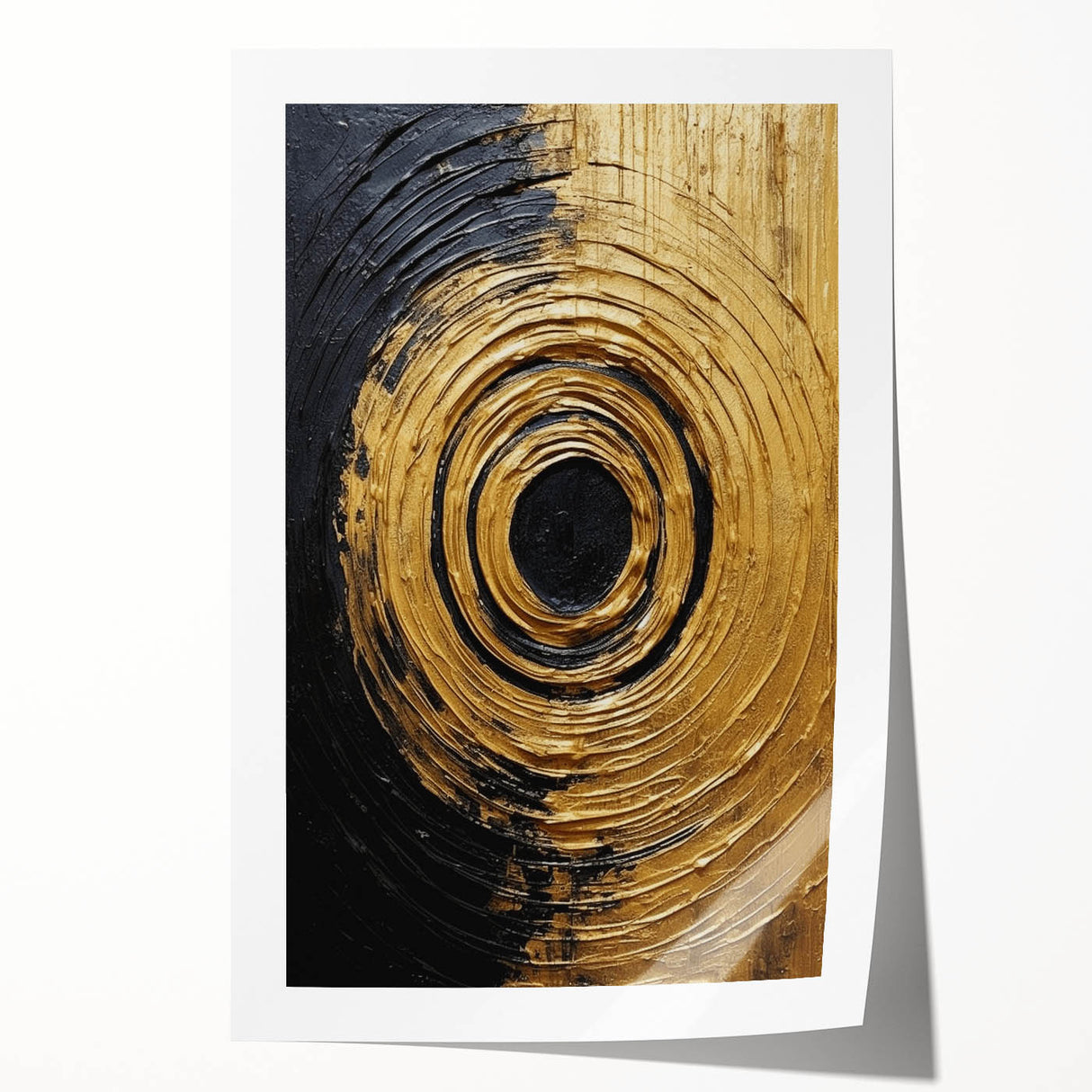 Abstract modern wall art print featuring vibrant strokes in shades of blue, green, and gold, rolled and ready for display, perfect for contemporary home decor.