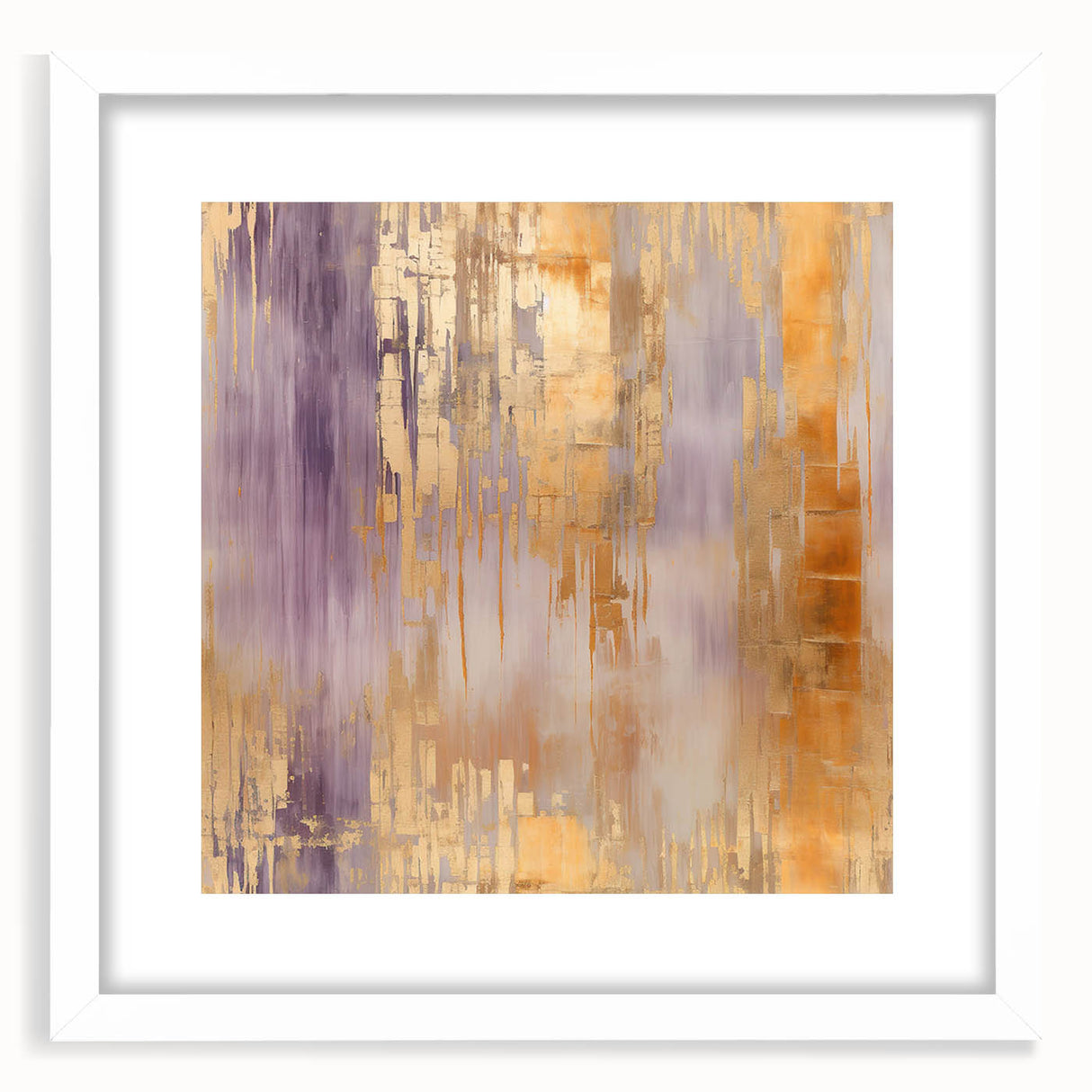 Abstract strokes wall art framed in white, showcasing vibrant colors and dynamic patterns, perfect for modern interior decor. Ideal for enhancing living spaces.