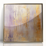 Framed acrylic wall art showcasing abstract gold strokes on a white background, perfect for modern home decor, adding elegance and sophistication to any space.