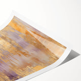 Abstract wall art print showcasing vibrant, flowing strokes in a blend of blue, orange, and yellow hues, rolled and ready for display, perfect for modern home decor.